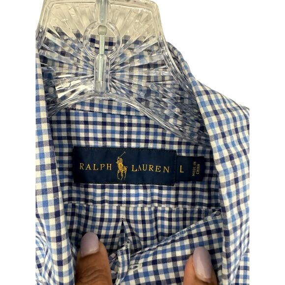 Ralph Lauren‎ Men's Blue Plaid Cotton Long Sleeve Button Down Dress Shirt Large - Picture 2 of 12